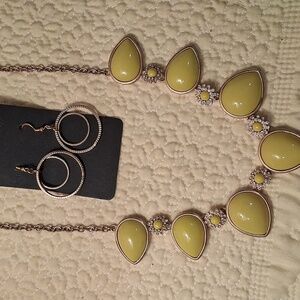 J. Crew Yellow Teardrop Necklace & Goldtone Earr